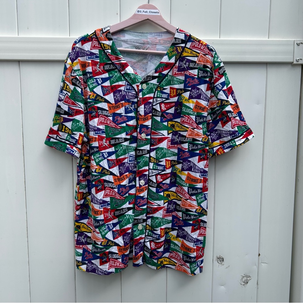 Polo Ralph Lauren RL Stadium Baseball Pennants Button Up Shirt Men's Medium